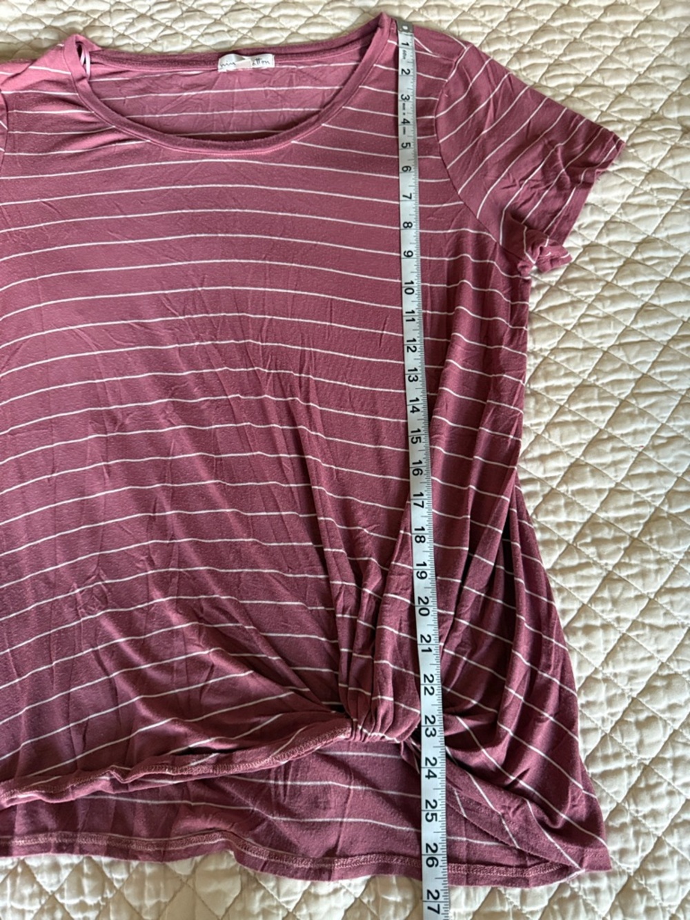 nine britton Raspberry-Striped Twist-Front Short Sleeve Tee - Picture 6 of 6